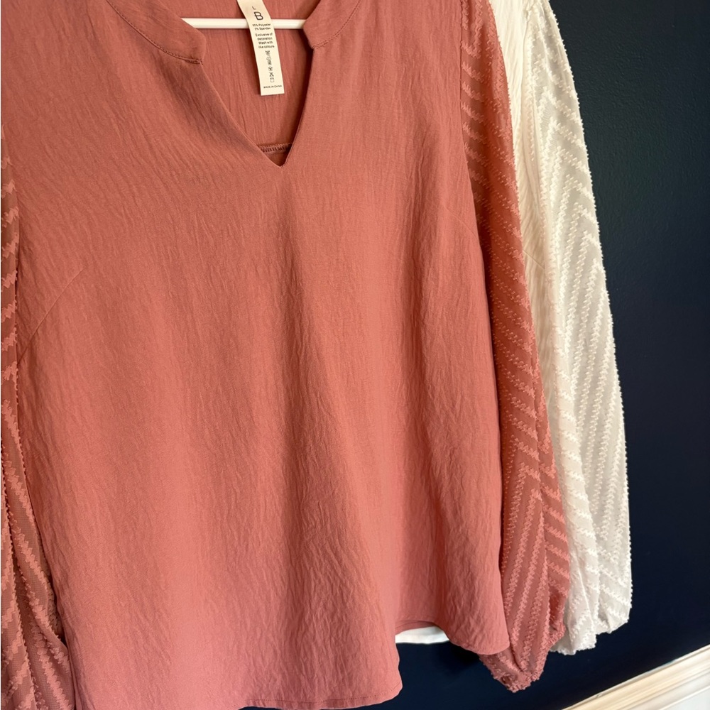 Set of 2, pink & white Blouses with Textured Sleeves